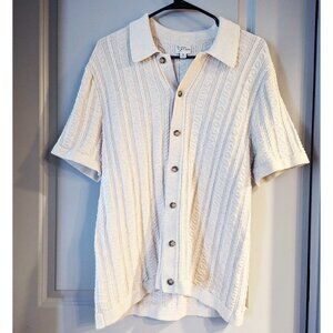 J Crew Men's 100% Cotton Knit White Button Down Collared Medium Shirt